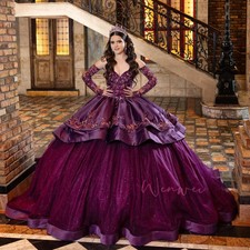 Purple Quinceanera Dress Ball Gown Applique Beading Bow Layering Corset Sweet 16