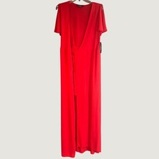Lulus Red Rayon Short Sleeve V-Neck Wrap Maxi Dress RD3537A Womens XS New