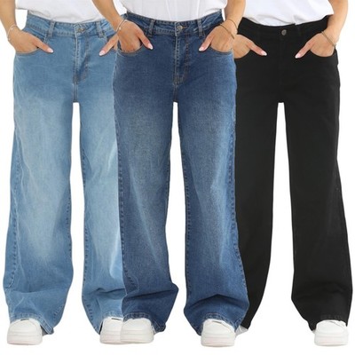 MYT Damen Wide Leg Jeans Ladies Baggy High Waist Stretch Denim Hose UK10 -24