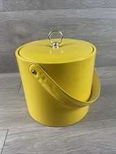 Vtg Georges Briard Leather Ice Bucket Yellow w/ Lid MCM Made In USA