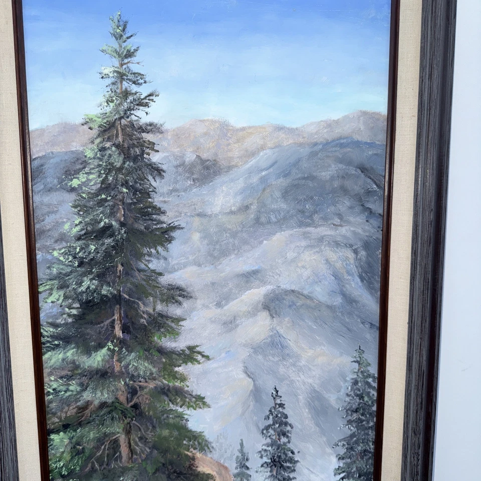 Pintura de paisagem Dorothy Hibbs majestosa pinheiro arte montanhosa 37” x 21” - Imagem 4 de 4