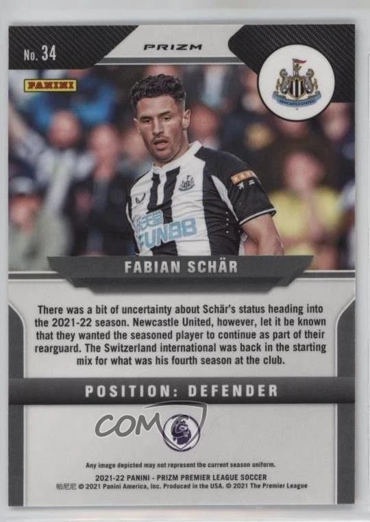 2021-22 Panini Prizm Premier League Choice Tiger Stripes Prizm Fabian Schar #34 - Image 2 of 2