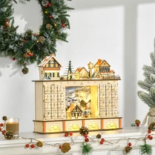 Christmas Advent Calendar, Light Up Wooden Store w/ Countdown Drawer, Village