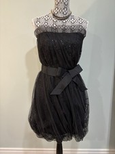 NWOT Vera Wang Black Women Dress Tulle Sequin Applique Bubble Hem Formal Size 6