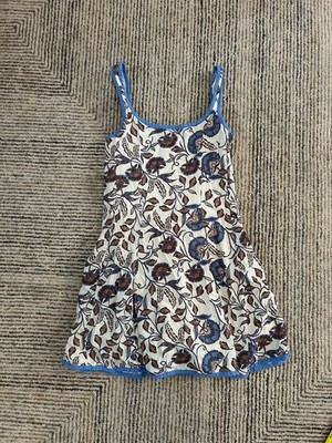 RACHEL ZOE Size 8 Blue Brown Floral Sleeveless Linen Blend Sundress Pockets Boho