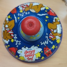 Vtg Ohio Art Metal Toy Spinning Top Sleepy Teddy Red Blue Retro Tin Litho 1960s