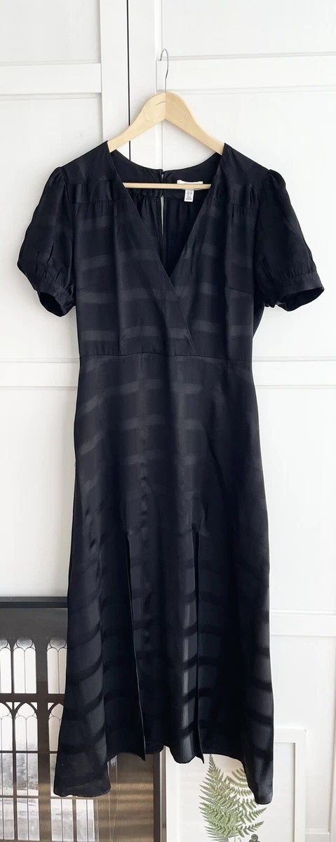 TOPSHOP beautiful black maxi striped viscose dress open back detail Uk10