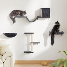 5-in-1 Wall Cat Shelves Set for Large Cats with Hammock  Ladder, Dark Gray