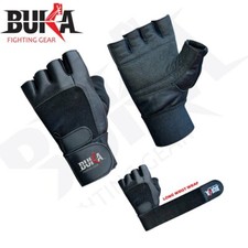 BUKA Real Leather Padded Gym Gloves Fitness Weightlifting Training Long Wrist