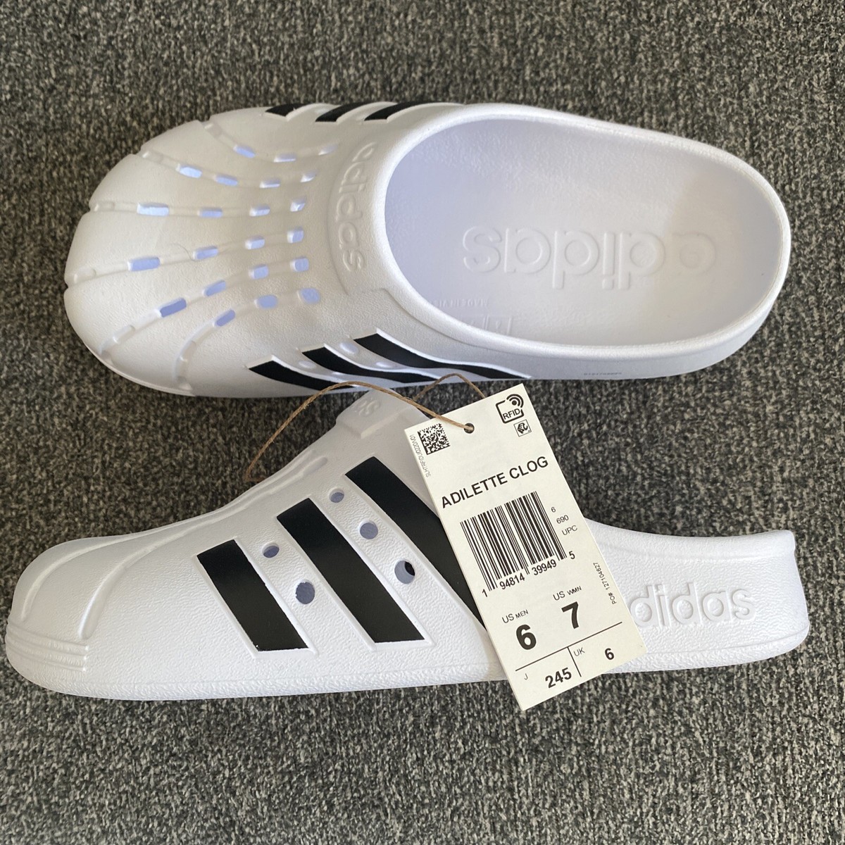 Adidas Adilette Clogs Superstar White Black Slip-On Clog Adidas Adilette Clogs Superstar White Black Slip-On Clog