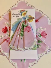 Stunning New Floral Pink Roses W Lilac  Handkerchief Gift Card - All Occasion