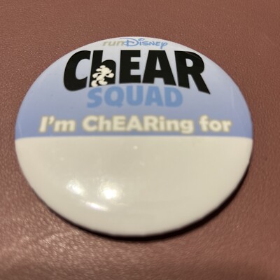Run Disney Marathon CHEAR SQUAD Button Mickey Mouse Pin Running NEW Chearing