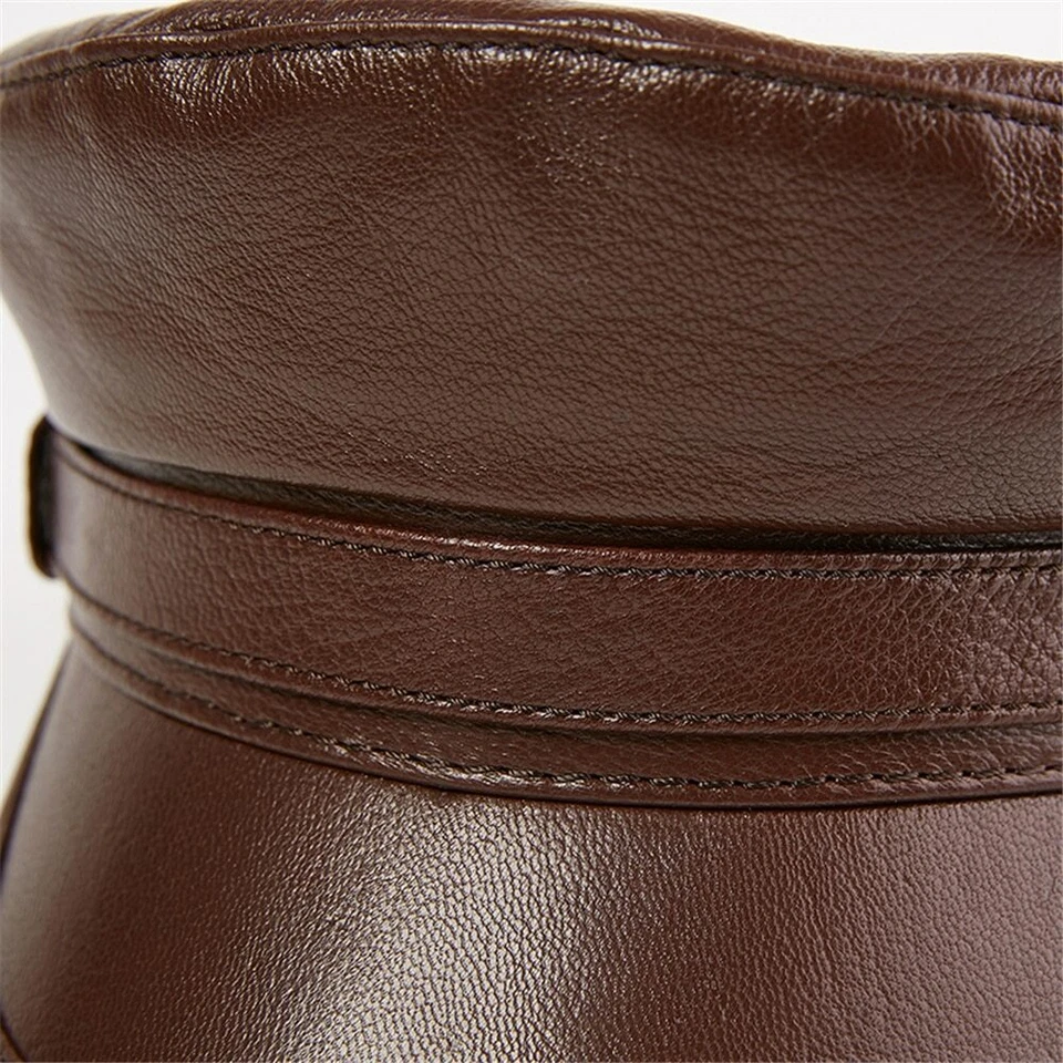 Gorra Ejército Hombres Mujeres Cuero Real Marinero Otoño Invierno Hombre Genuino Gorra Militar Foto 4 de 4