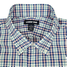 Lands' End Men's Dress Shirt Size L 16-16 1/2 Long Sleeve Button Down Check Blue