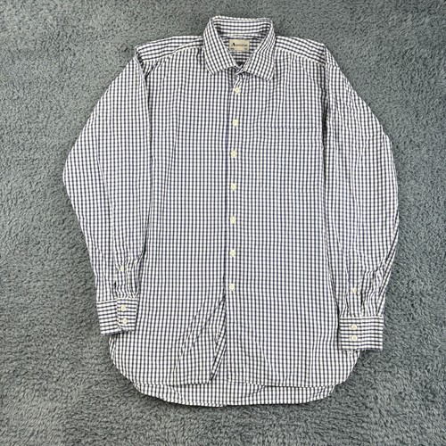 Aquascutum Shirt Men 15.5" Medium Blue White Check Gingham Long Sleeve Button Up - Picture 3 of 12