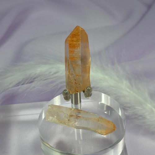 Rare 2 x small natural Peach Lemurian Seed Quartz points 14.5g SN27689 - Foto 4 di 4