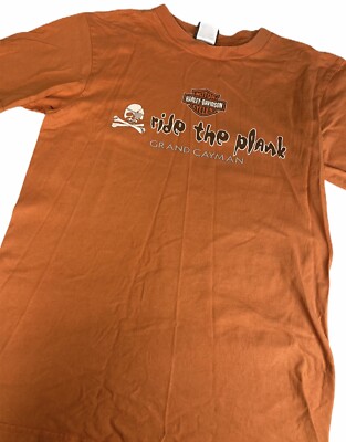 Harley Davidson Mens Orange Ride The Plank Grand Cayman T Shirt Medium