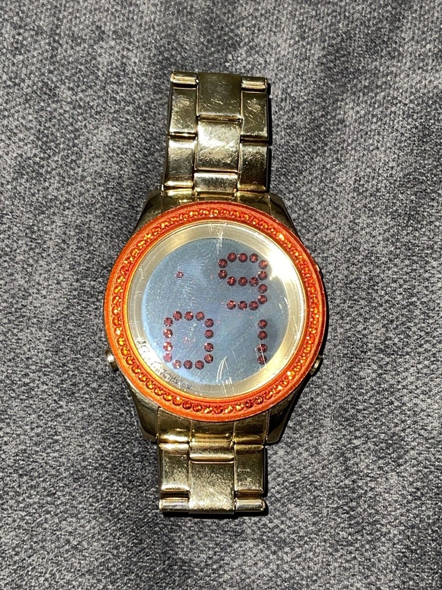 Betsey Johnson gold watch red crystal Bezel digital NEW 