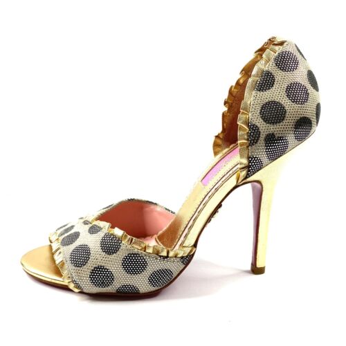 Betsey Johnson Damen hoher Absatz offene Zehenpartie Pumps gepunktet gold Leder 7,5 NEU - Bild 4 von 9