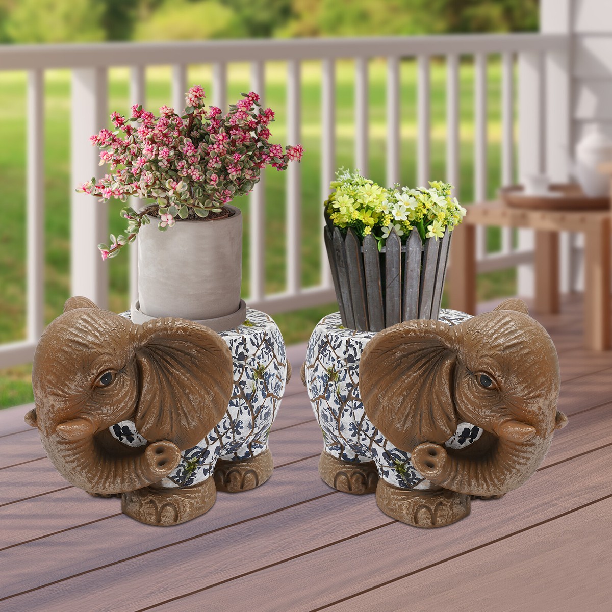 ★BLUE ELEPHANT★ GARDEN ivory Blue Chinoiserie Decorative Elephant - 8 Oak Lane