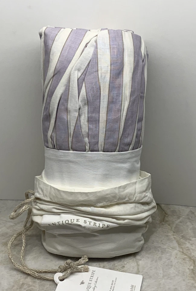 Восстановление оборудования старинный полоски сирени льняной смеси кровать юбка полное постельное белье $99 - Изображение 3 из 4