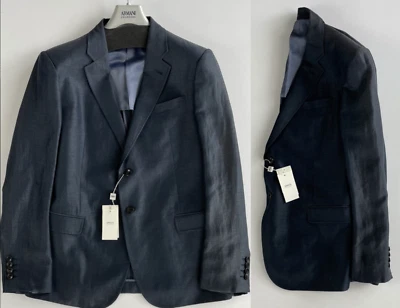 Armani Collezioni Soie Lin Veste Blazer Regular Bleu Neuf 50 - Photo 1/4
