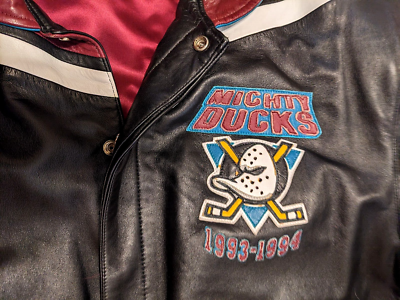 RARE 1993 INAUGURAL ANAHEIM DUCKS ALL-LEATHER JACKET JEFF HAMILTON