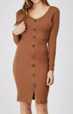 Brown Woman Ribbed Dress Size L New Bnwt