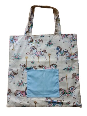 Carousel Horses Tote Bag Carry Books Craft Project OOAK Fabric 16.5x17''