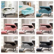 Rectangle Faux Fur Storage Ottoman Bench Plush Foot Rest Stool w/ 2Pillow Covers