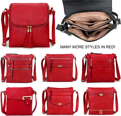 Ladies Red Cross Body Bag Messenger Large Over Shoulder Satchel Handbag ...