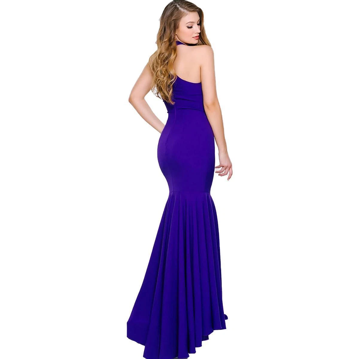 strapless open back dress Ladivine CD340 Size 10 Nova Purple Long Satin Overskirt Prom Dress Formal Pageant Gown Fitted Ruched