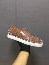 Fashion Men's Genuine Leather Shoes Low Top Rivet Rhinestone Loafers Board Shoes