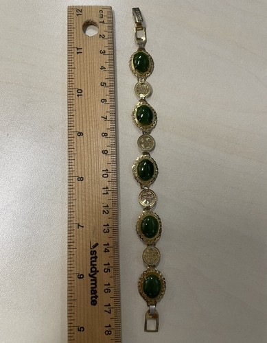 Vintage Gold Plated Green Stone NZ Jade Bracelet - Picture 4 of 4