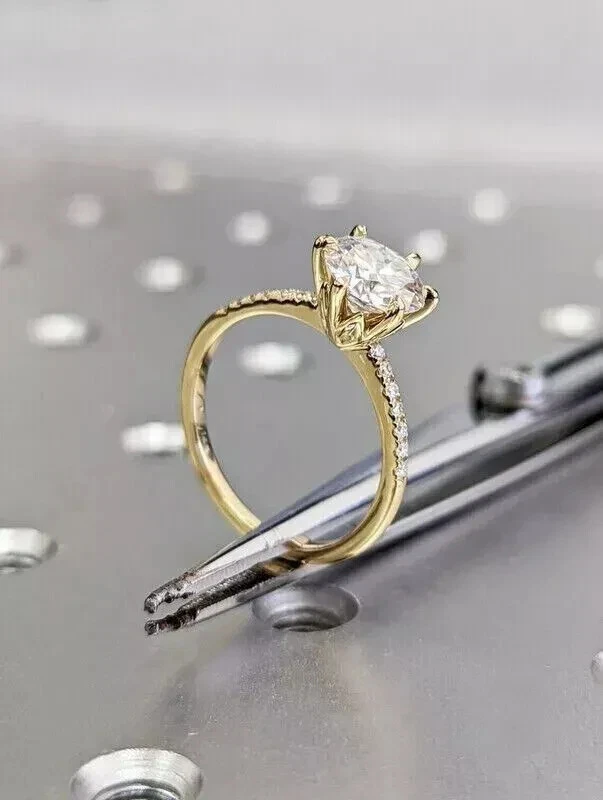 2Ct Round Cut Lab-Created Diamond Women's Engagement Ring 14K Yellow Gold Plated Foto 3 de 4