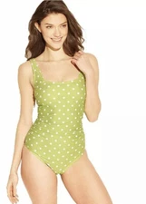 Kona Sol High Coverage One Piece Swimsuit Green White Polka dots S,M,L and XL Ne