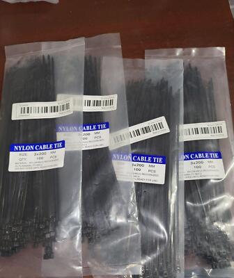 400 Cable Ties Black Zip Strips 8'' NIP  Durable Nylon Weather Resistant