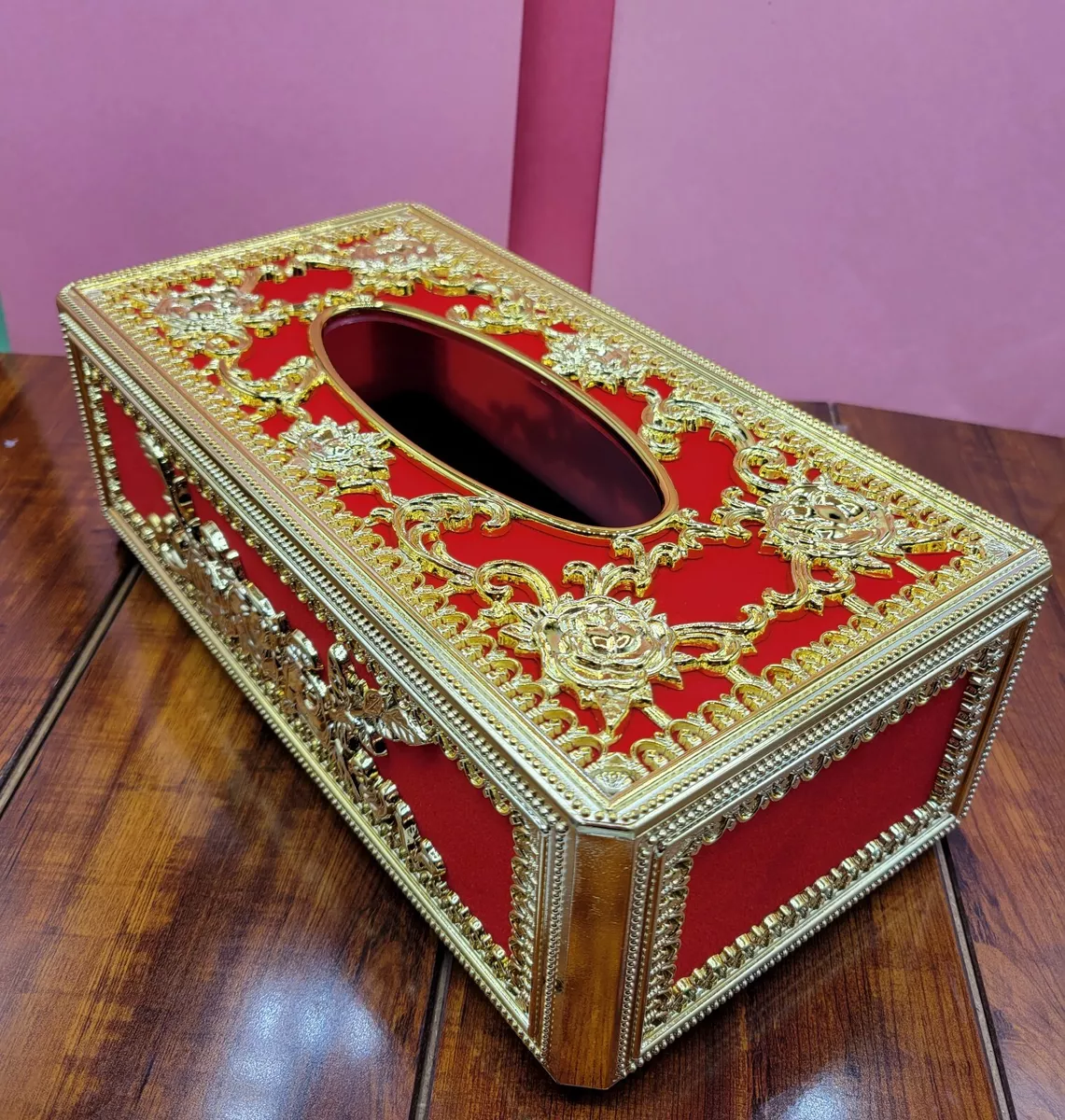 Deluxe Tissue Box Holder Red Gold Indian Asian Style Luxury Tissue box cover