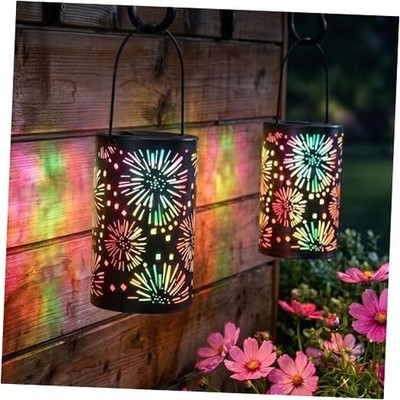 Solar Lantern Outdoor, July 4th Firework 2 Pack Firework Lantern Light