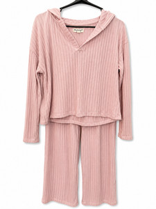 Wallflower Off Duty Lounge Set Women's Medium Pink Ribbed Hoodie & Wide Leg Pant