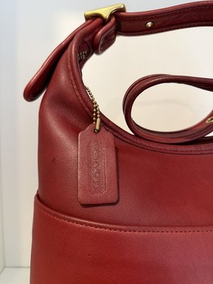 バッグ Coach Signature Soft Clip Hobo Red Bag Coach 9058 Red Vintage Legacy Hobo Leather Zip Top Shoulder Bag | eBay