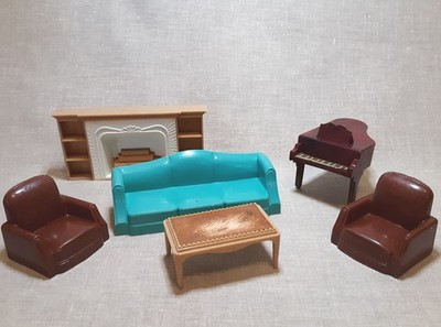 Vintage Doll House Furniture; Living Room-6 pieces; Made by Plasco and Peri Cast