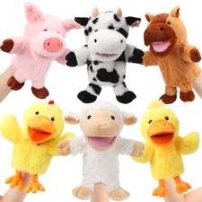 6 Pcs Farm Animal Hand Puppets with Working Mouth 10 Inch