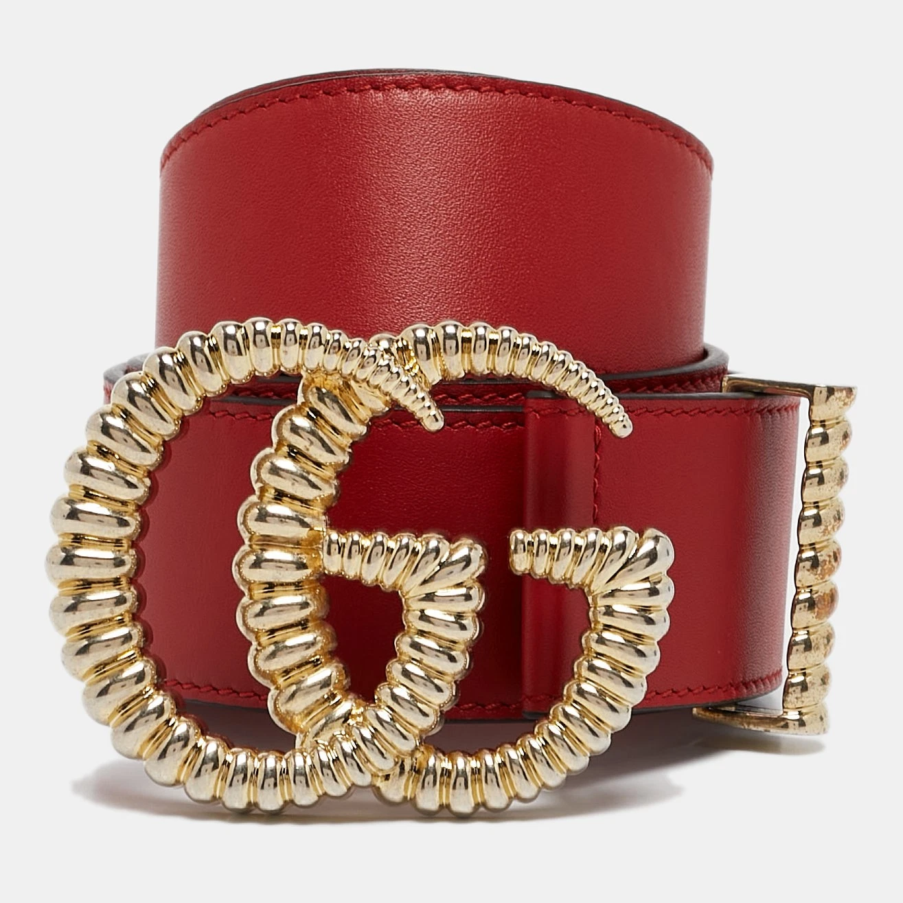 Gucci Ceinture Torchon Cuir Rouge Double G Boucle 90 CM
