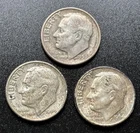 Lot of (3) Three Roosevelt Dimes - 90% Silver - One 1959P Two 1964P - Very Nice