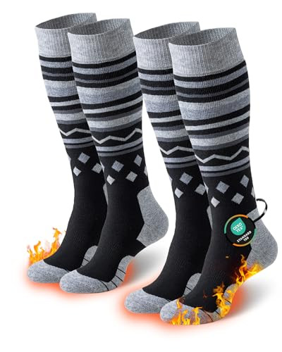 Merino Wool Thick Knee-High Thermal Ski Socks for Men Women Winter Black