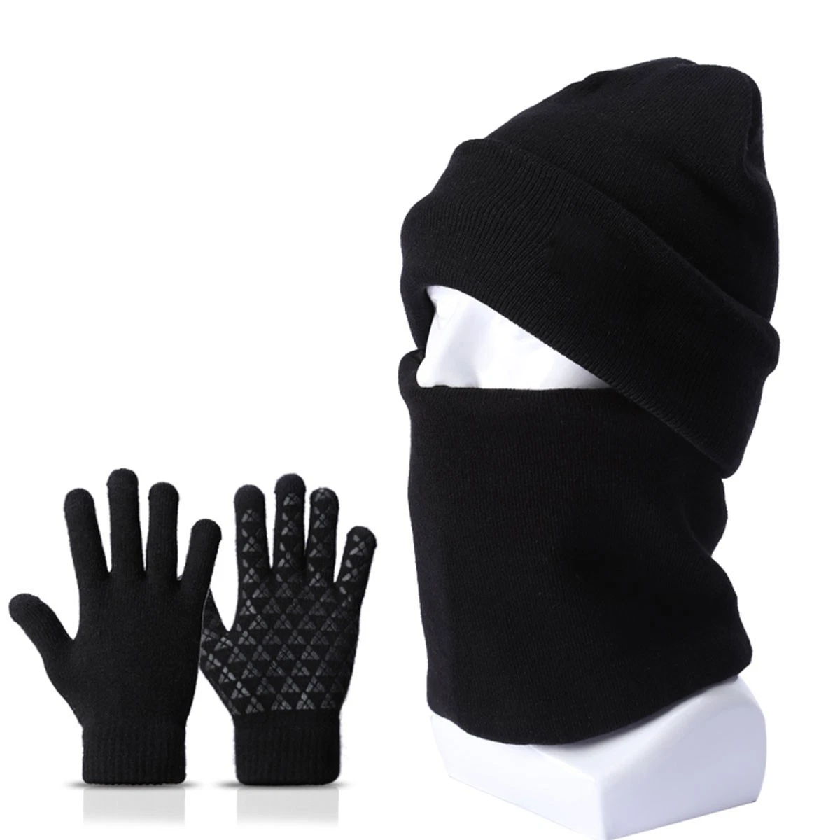 Cold Weather Gift 3 in 1 Beanie Neck Gaiter Touchscreen Gloves