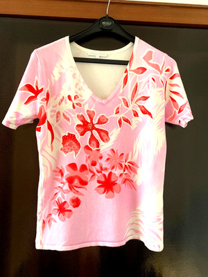 Imagini Kurzarm-Pullover S Creme Rosa Rot bestickt