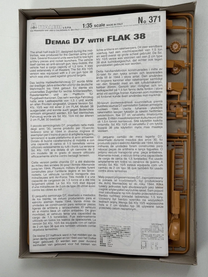ITALERI 1:35e - #371 DEMAG D7 WITH FLAK 38 SD.KFZ.10/5 - Kit WW2 - Photo 2/4
