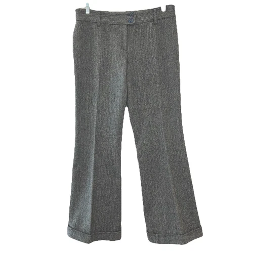 Pantaloni vintage Moschino economici e chic grigi gamba larga lana spina di pesce polsini